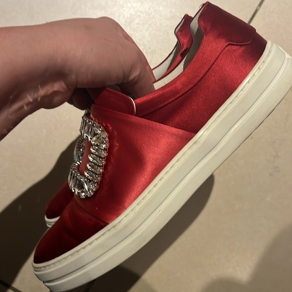 Roger Vivier Sneaky Viv Crystal Embellished Two Tone Satin Slip OnSneakers sz6,5 - Picture 13 of 16